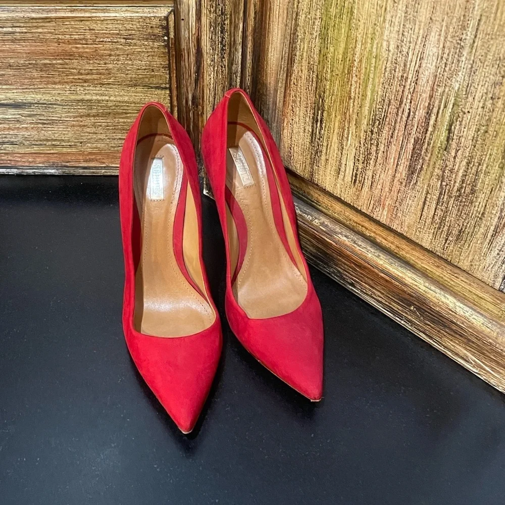 Schutz Scarlet Red Suede Pumps High Heels 4 1/2 inch heel - Picture 7 of 9